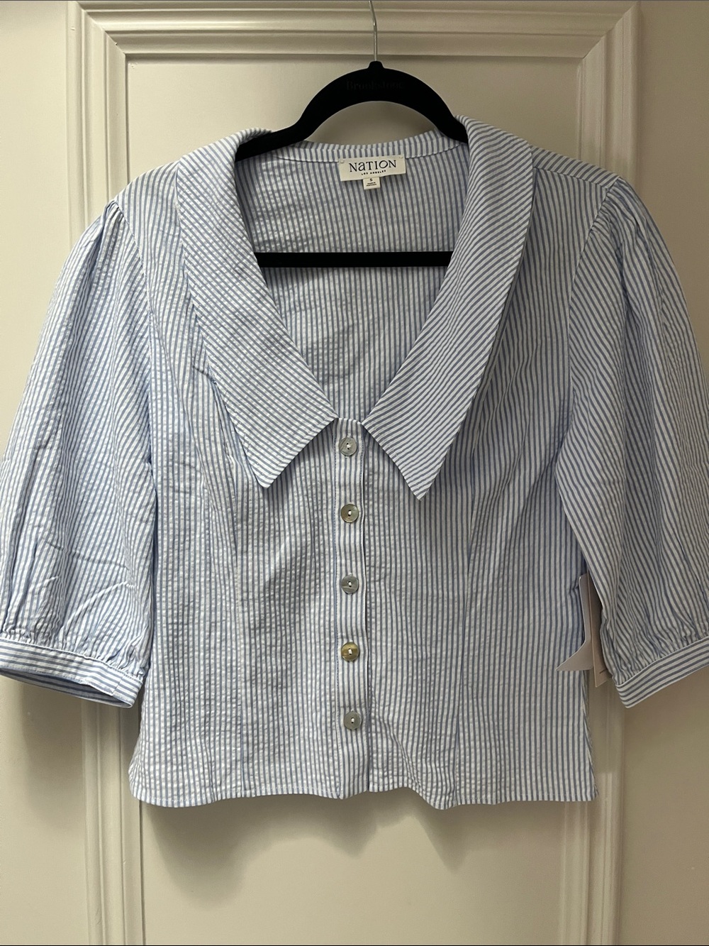 Nation LTD Light Blue and White Striped Button-Up Blouse